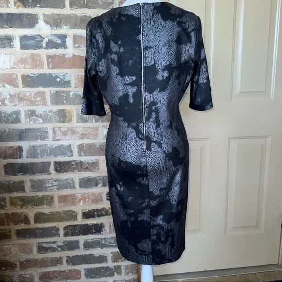 Catherine Malandrino Black Silver Reptile Sheath Dress Back Silver Zipper Sz M - Picture 5 of 10